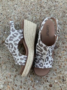 Freddie Metallic Leopard Wedge Sandal by Corkys